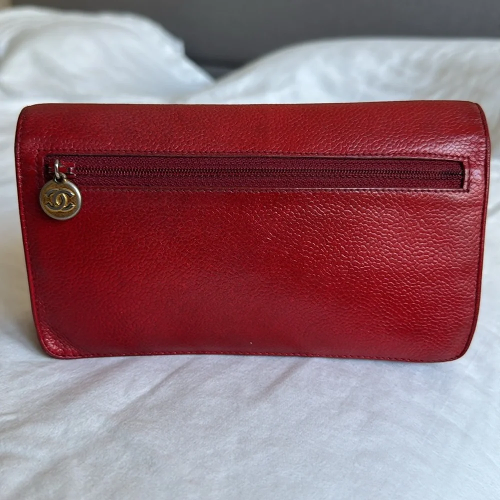 Chanel Red Caviar Leather Wallet Clutch Vintage - Picture 5 of 11